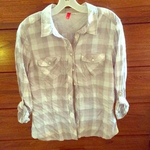Divided brand gray and white checkered button down