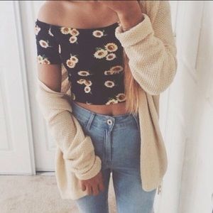 RARE!!!! Brandy off-the-shoulder Sunflower Tank