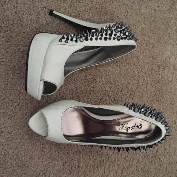 White studded heels