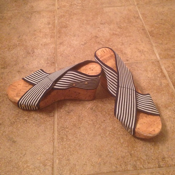 Striped sandals. 3 1/2 inch heel. Size 5 1/2