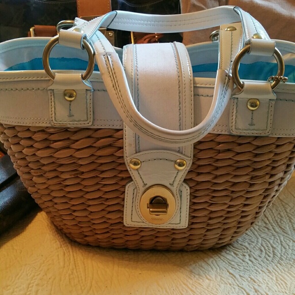 Coach Handbags - Reserved and Bundled! Coach straw bag/red shoes