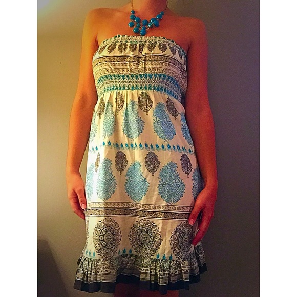 Blue black and off white dress