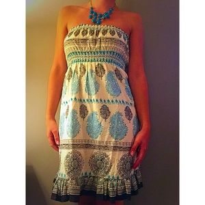 Blue black and off white dress