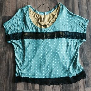 green and yellow polka dot top.