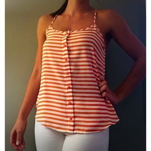 White and orange striped shirt