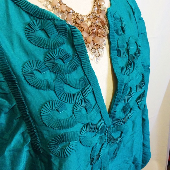 BCBGMaxAzria Teal Peasant Blouson - Picture 2 of 4