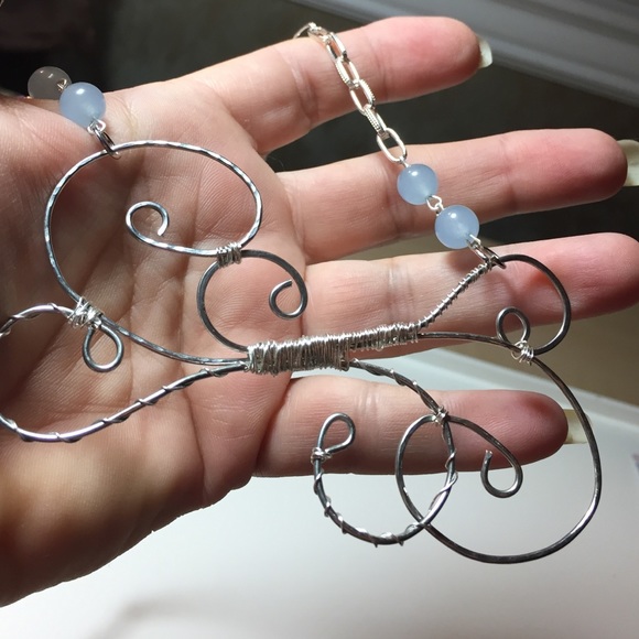 M32 Silver /Blue Quartz wire wrapped pendant set - Picture 4 of 4