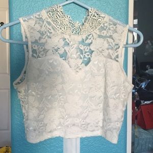 Solemio White Lace Crop Top w/ back tie