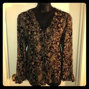 Paisley long sleeve 100% Silk Blouse
