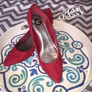 G by GUESS- red suede kitten heels