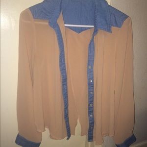 Tan chiffon dressy button up