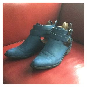 Blue Faux Leather Ankle Boot