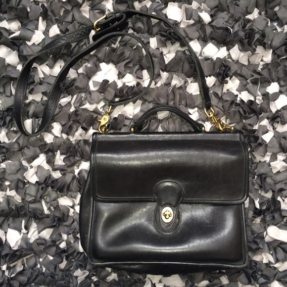 Black Leather Coach Cross Body Bag