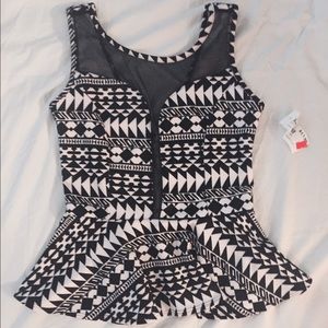 Aztec print black/ white peplum top