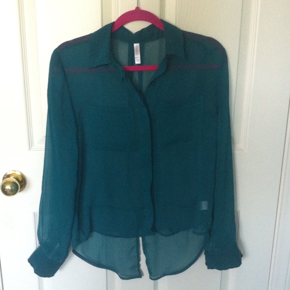 Teal Sheer Button Up Blouse