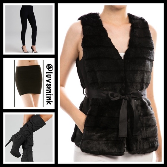 ❤️FESTIVAL BOHO BLACK FAUX FUR VEST  NWT - Picture 1 of 4