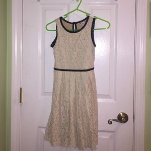 Cream Lace Dress With Leather Detaling