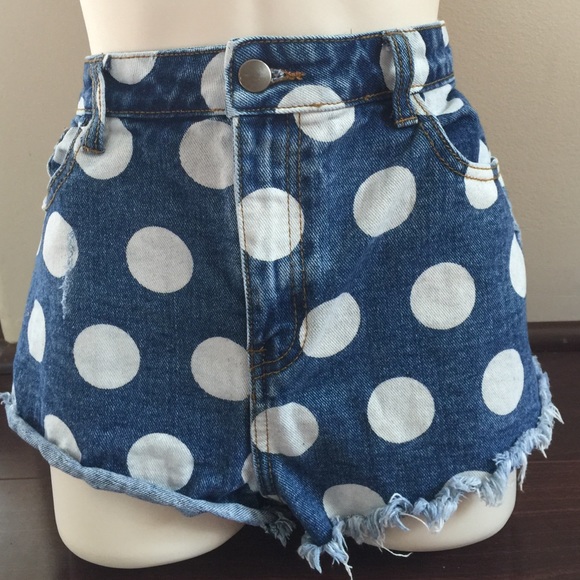 High waisted polka dot jeans