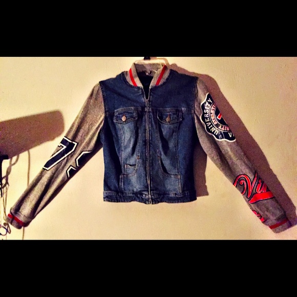 Vintage Letterman Style Jean Jacket.