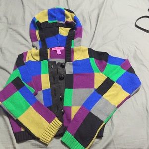 Betsey Johnson Patchwork Crop Sweater Sz L