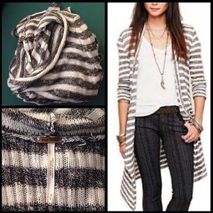 Free People Forget Me Not Striped Long Cardigan