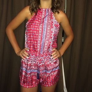 High Neck Sleeveless Printed Romper