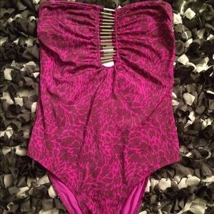 Purple One Piece Swimsuit with Silver Designs