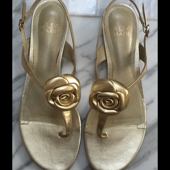 Gold Alex Marie leather flower sandals