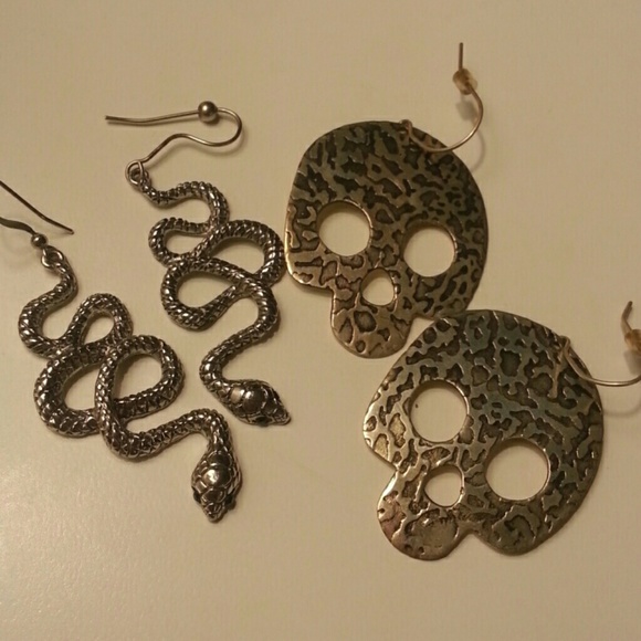 Silver Snakes and Skulls Earrings