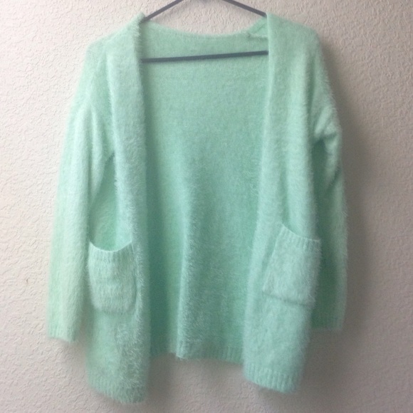 Fuzzy mint cardigan