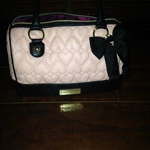 Betsy Johnson baby pink and black handbag