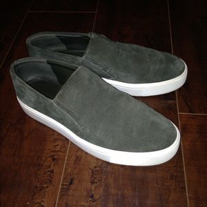 Vince Camuto olive green suede slip ons