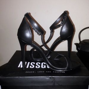 Missguided Black T Strap Ankle Heels