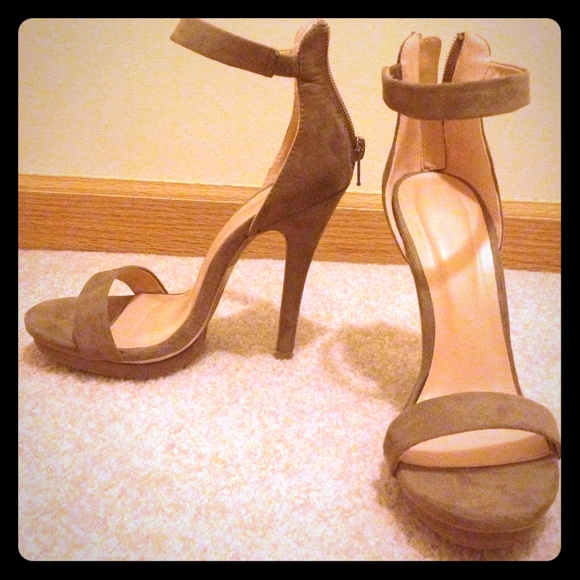 Wild Diva Taupe Ankle Strap Heels