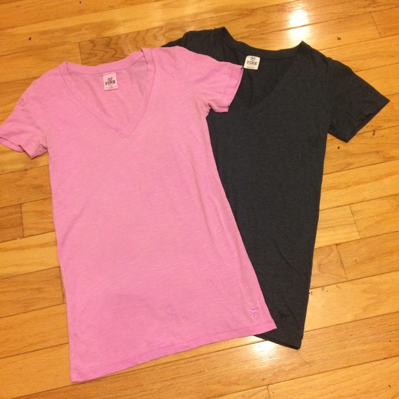 Pink and blue V-neck shirt