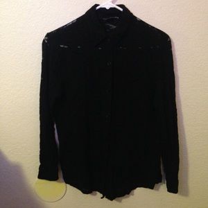 Black lace button up