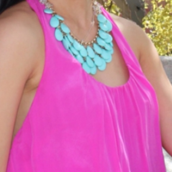 Bright Turquoise Blue chain bib necklace