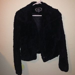 Black collared faux fur jacket