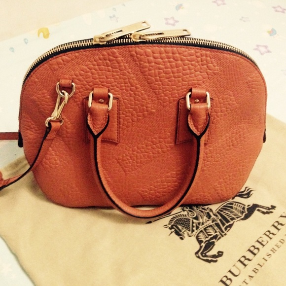 🚫sold🚫 Burberry Orange Embossed Leather Bowling Bag - Picture 2 of 4