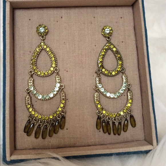 Anthropologie hanging earrings, shades of green