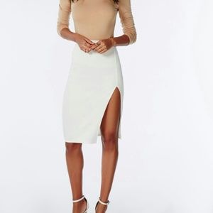 Thigh high split scuba midi skirt