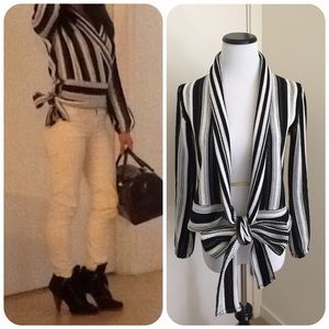 Alice+Olivia stripe knitted blouse cardigan wrap