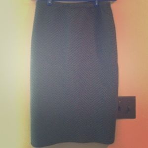 Dark gray, imprinted sweater, pencil-skirt