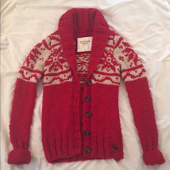 Abercrombie and Fitch red and ivory thick cardigan