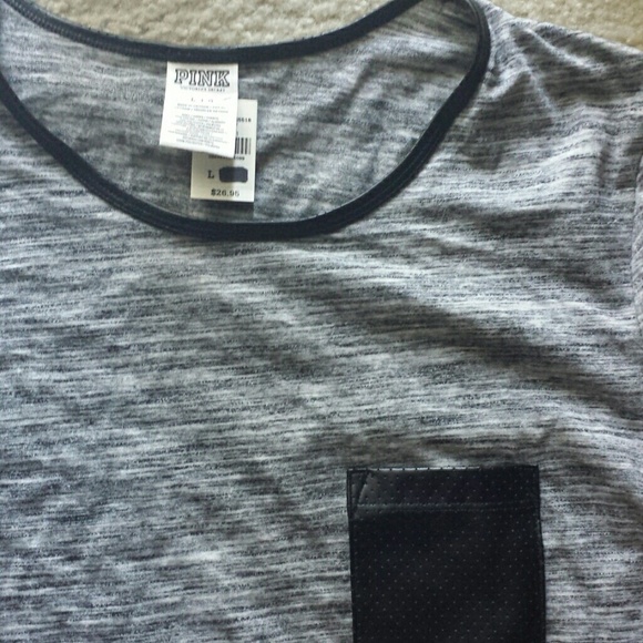 ⚠BUNDLED PINK VS Marled Gray Faux Leather Tee - Picture 2 of 4