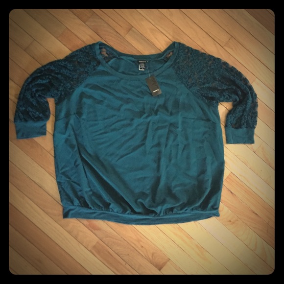 torrid Tops - Torrid Teal Blouse with Lace Sleeves