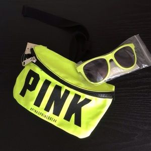 Vs neon black fanny pack and sunglasses from pink