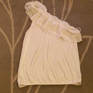 Cream one shoulder ruffle tank