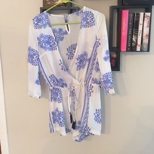 White and blue patterned romper