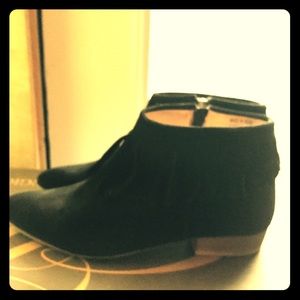 Topshop Black Suede Fringe Booties